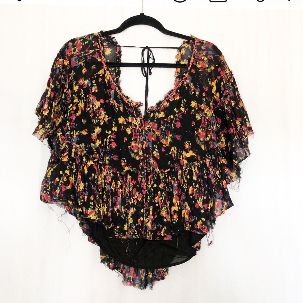 Free People Button Front Printed Ruffled Blouse size X-Small